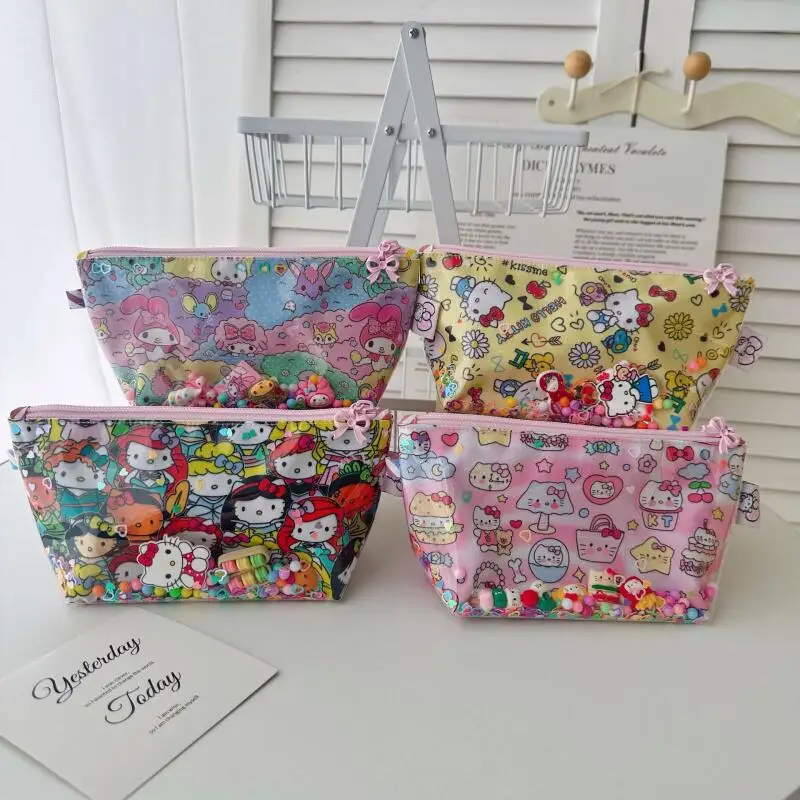 Sanrio Hello Kitty ПВХ зыбучие пески прозрачный Diy бисер девушка удостоверение личности банковская карта сумка для хранения губная помада косметичка Рождественский подарок