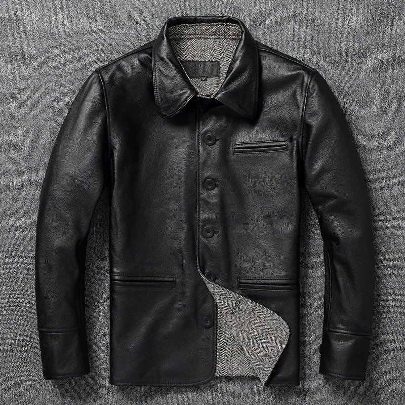 Фото Jaket Kulit brakbrakbrakbraksapi Asli Pria Baju Kasual Slim Fit tel Kulit Pria Pakaian Musim Gugur №2