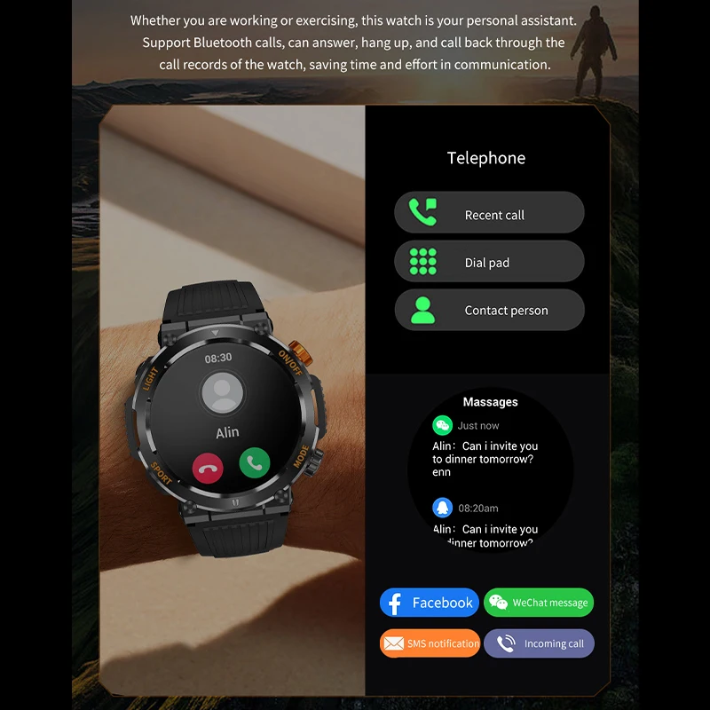 Фото HT17 Смарт-часы для мужчин и женщин Наручные часы Bluetooth Call Smartwatch Компас Освещение Цифровые наручные часы Здоровье Фитнес-браслет №5