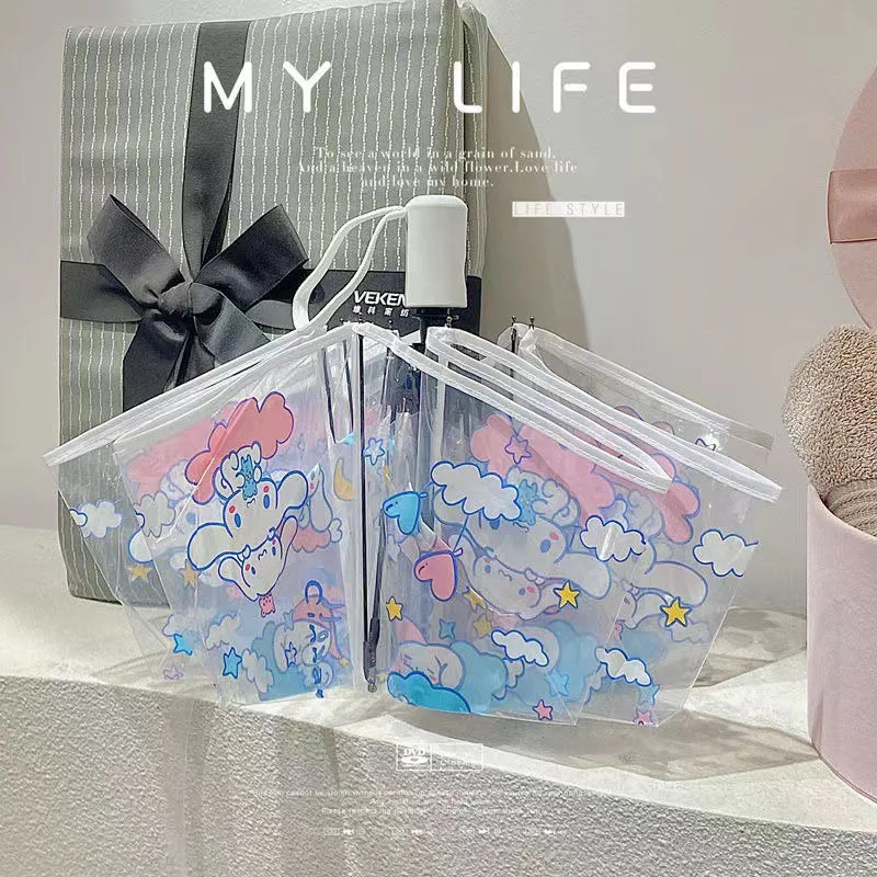 Кавайная Sanrio Kartun Hello Kittys Cinnamoroll Payung прозрачная помада Otomatis Pegangan Panjang Siswa
