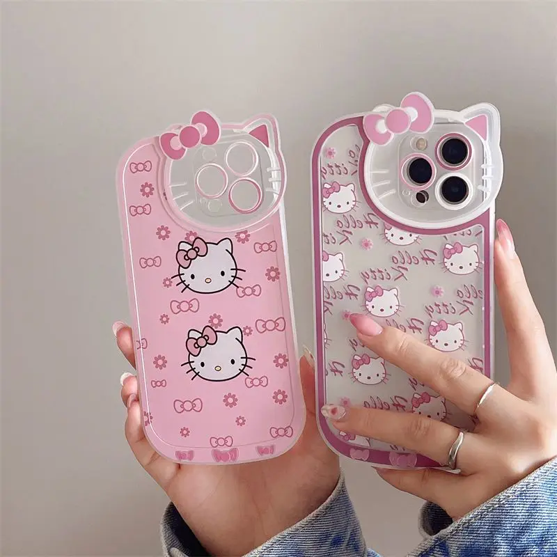 Sanrio Hello Kitty милый чехол для iPhone 15 14 13 12 11 Pro Max XR XS MAX 7 8 Plus роскошный мультяшный Прозрачный чехол для леди девушки Y2K