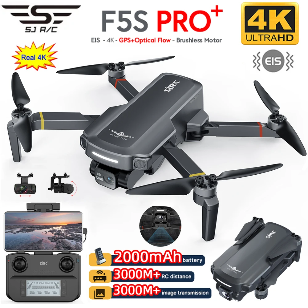 SJRC F5s PRO+ GPS Дрон с камерой HD 4K Профессиональные дроны EIS Бесщеточный двигатель 5G FPV Дрон 3KM Расстояние RC Квадрокоптер VS F22S
