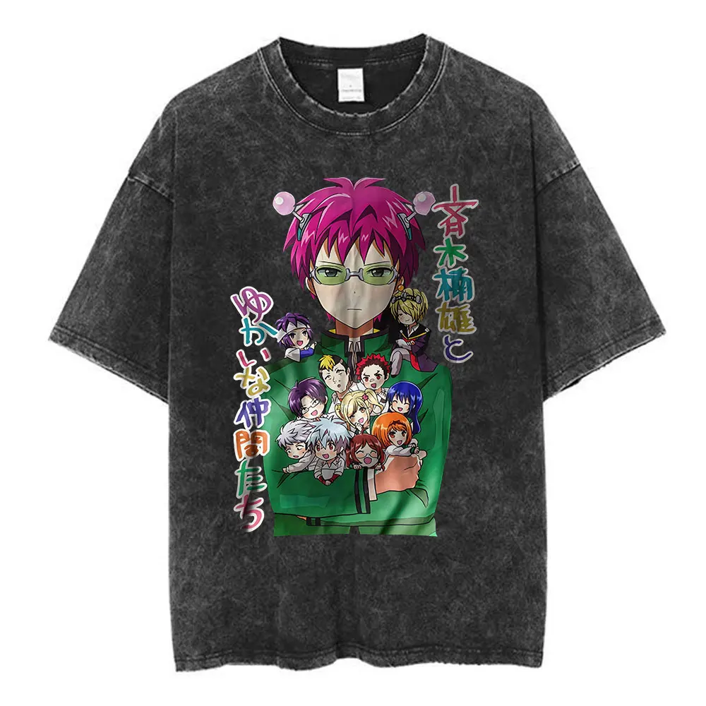 Аниме The Disastrous Life of Saiki K Винтажная потертая футболка с короткими рукавами Saiki Kusuo Fashion Harajuku Хип-хоп Повседневные футболки (art.: 3920d1eab9e14) - 3920d1eab9e14