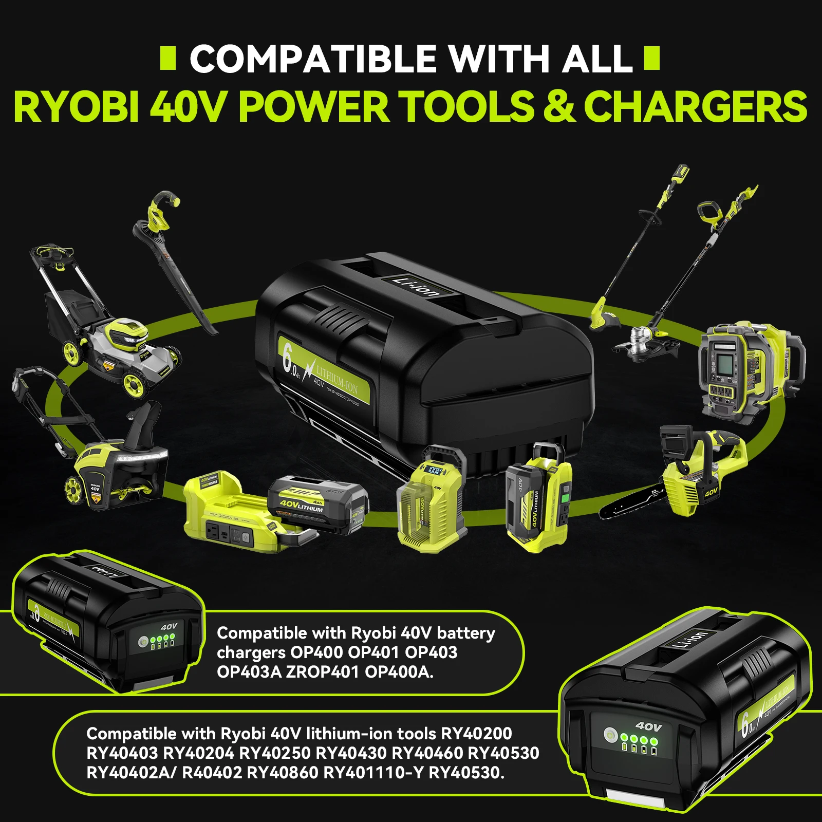 Фото Для Ryobi OP4050 40 В 6000 мАч литий-ионная аккумуляторная батарея для OP4030 OP4050 OP4060A OP40201 OP40301 Сменные батареи для инструментов №5