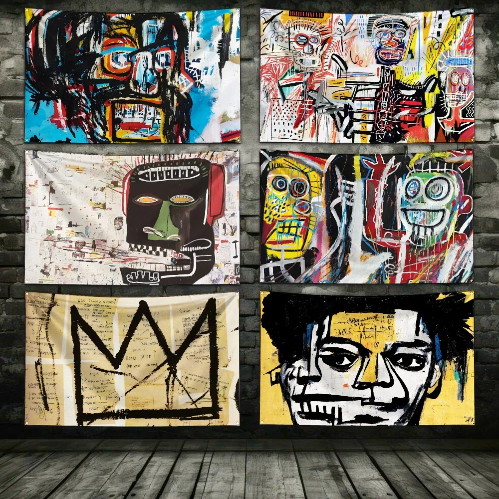 Художественные граффити J-Jean-M-Michel B-BasquiatS, флаг, полиэстер, цифровая печать, баннер для настенного искусства, украшение для уличной двери с люверсами