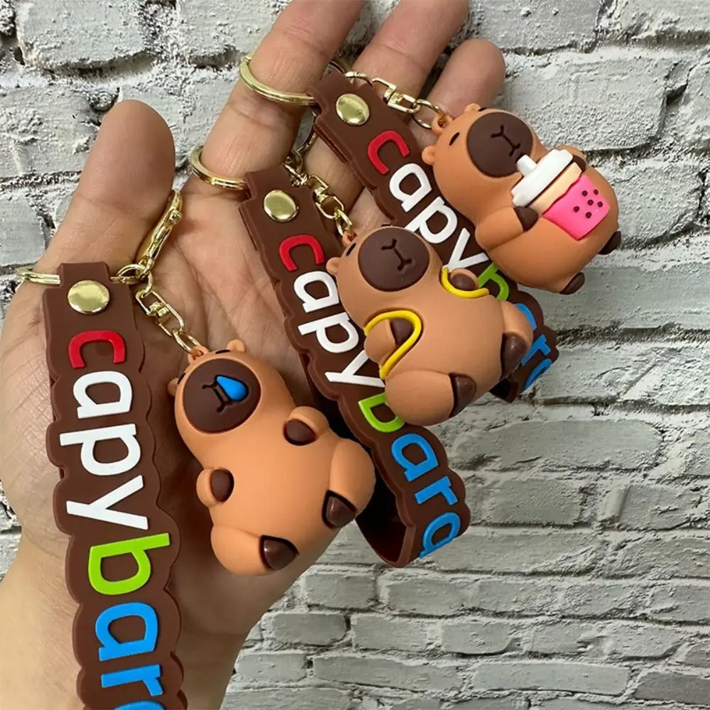 PVC Capybara Key Ring Mental Waterproof Cartoon Capybara Keychain Soft Adhesive Turtle Animal Capybara Pendant Kids