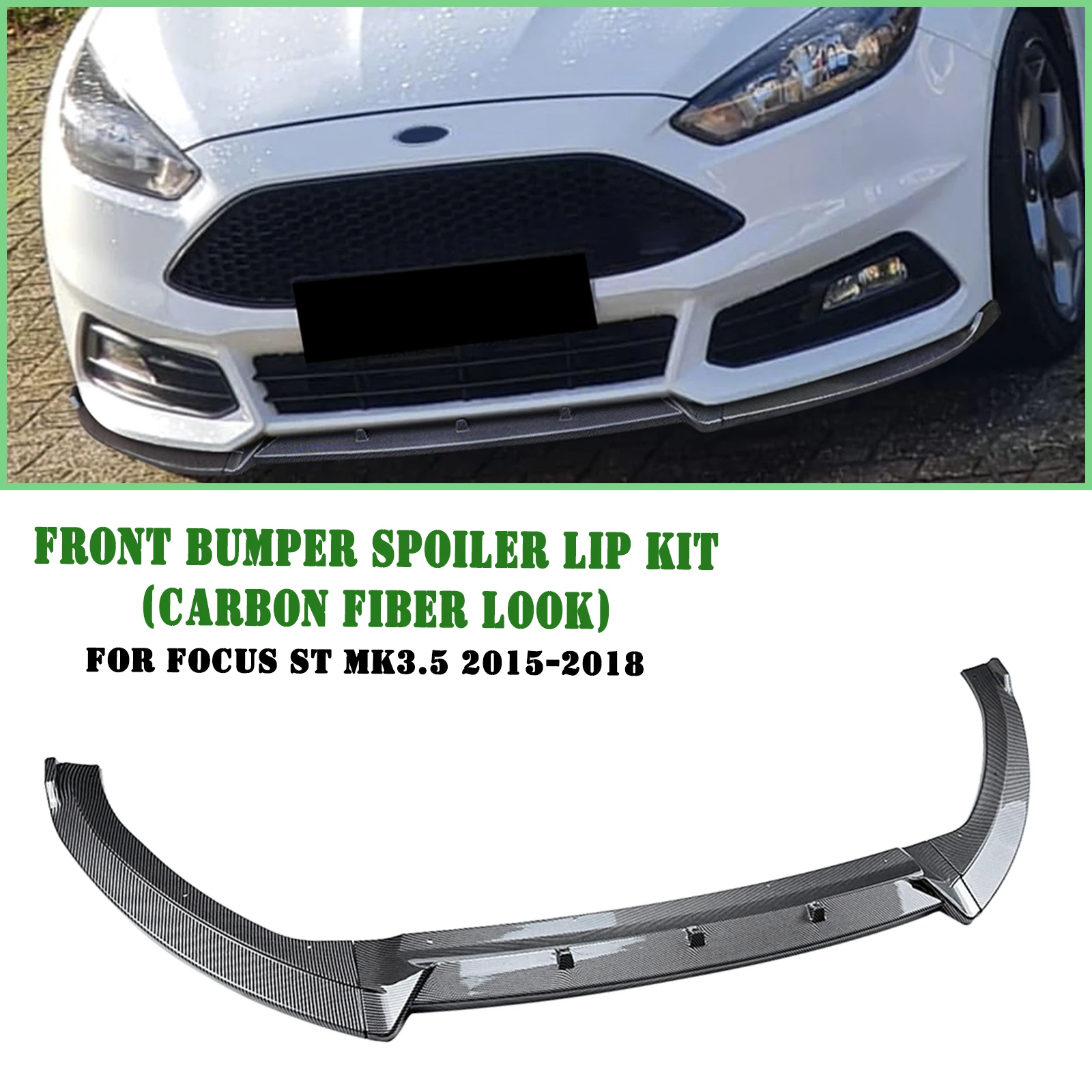 Поп для Ford Focus ST MK3.5 2015-2018 передний бампер, спойлер, губа из углеродного волокна/глянцевый черный нижний сплиттер, защитное лезвие для кузова