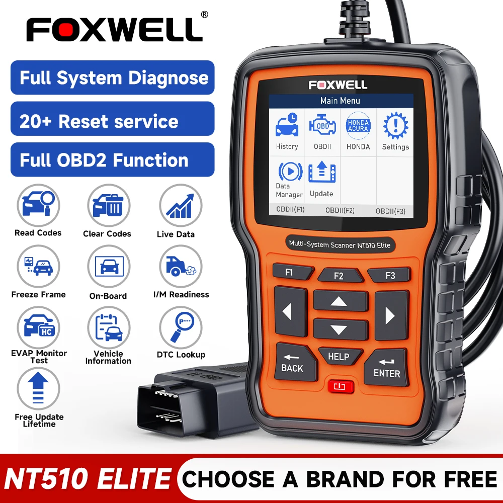 Автомобильный сканер FOXWELL NT510 Elite OBD2, автоматический сканер с двунаправленным управлением