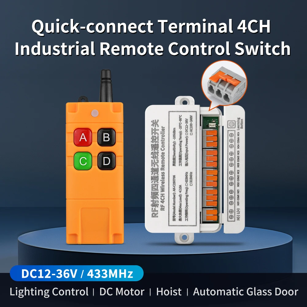 Фото 433 МГц RF беспроводной DC12V 24V 10A 4-канальный пульт дистанционного управления переключатели приемник передатчики двигатель/вентилятор/уключение и выключение фонаря №3