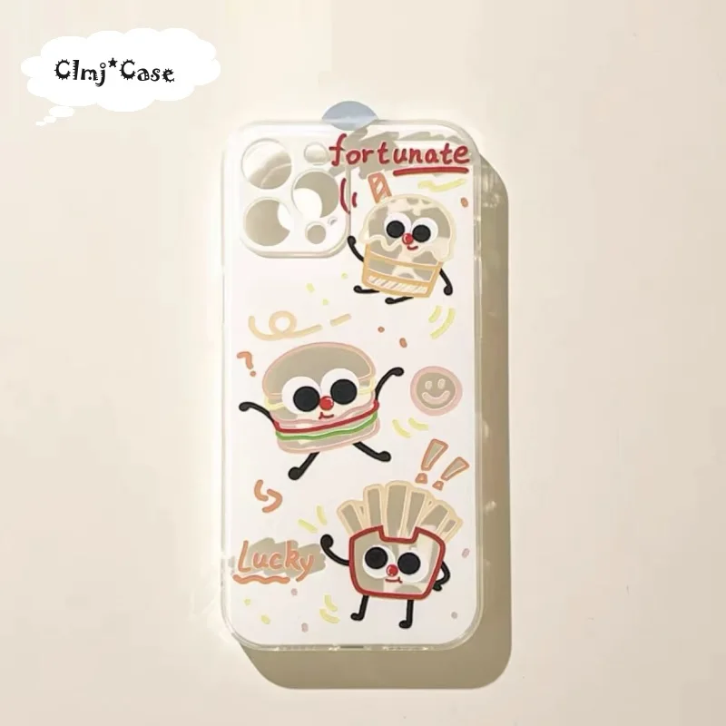 Clmj Cartoon Hamburger Чехол для телефона для iPhone 13 11 Pro 12 Mini 14 Plus X XS Max XR 7 8 Se 2020 Силиконовый мягкий защитный чехол