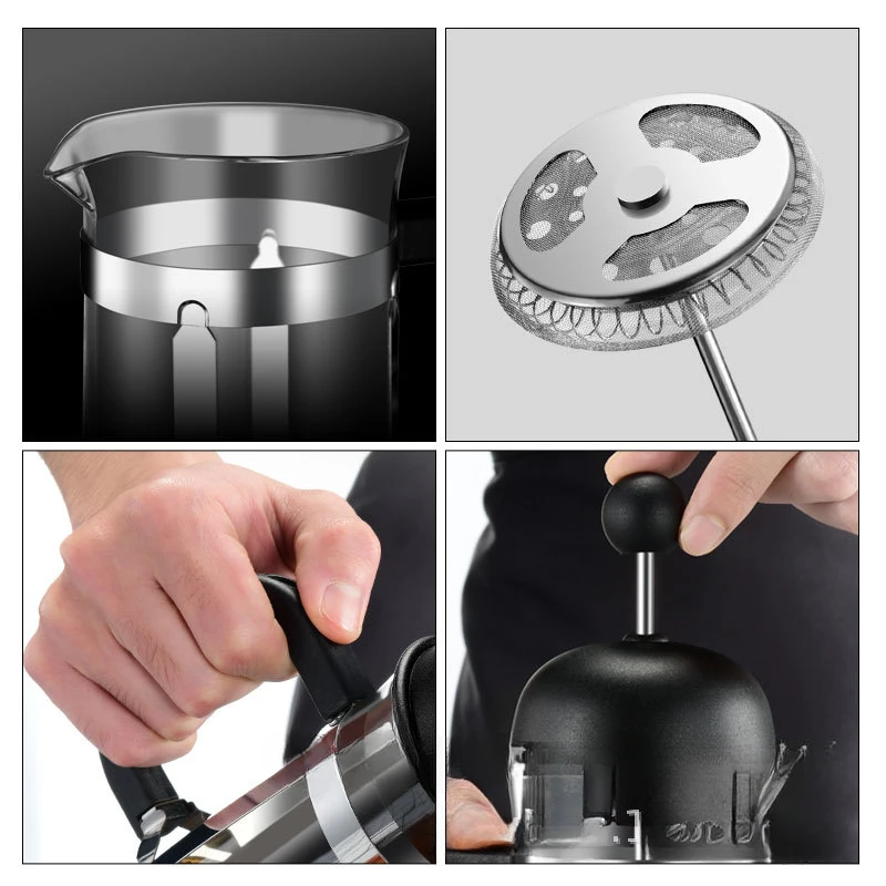 Фото Кофеварка French Press, Pyrex, сетчатый фильтр из нержавеющей стали 304, 350 мл, портативная, для дома и путешествий №2