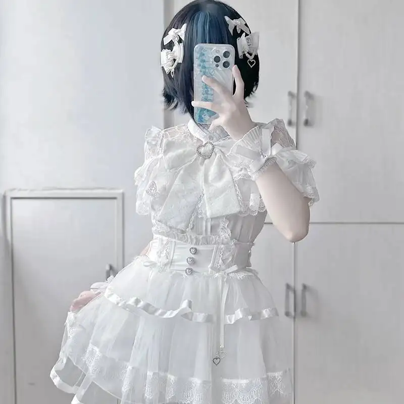 Фото Kawaii Женские рубашки Jirai Kei Lolita Y2K Симпатичная блузка в японском стиле Элегантные милые топы с длинными рукавами Повседневная эстетичная рубашка 2024 №2