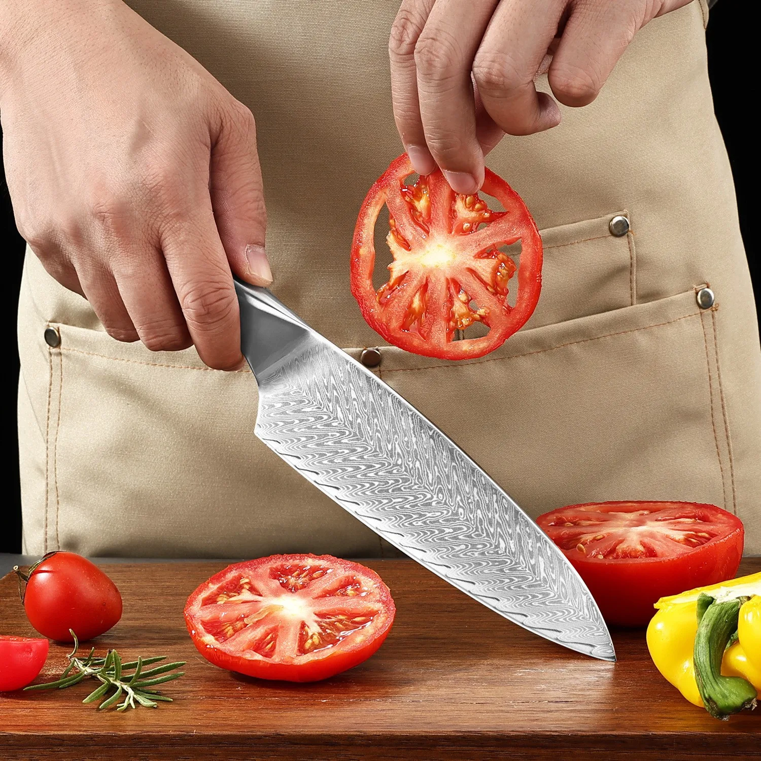 Острые кухонные ножи, лезвие из дамасской стали, универсальный нож Messer Chef Cleaver, универсальный нож Santoku для нарезки, ручка из нержавеющей стали (art.: 3920cbcfb49f4) - 3920cbcfb49f4