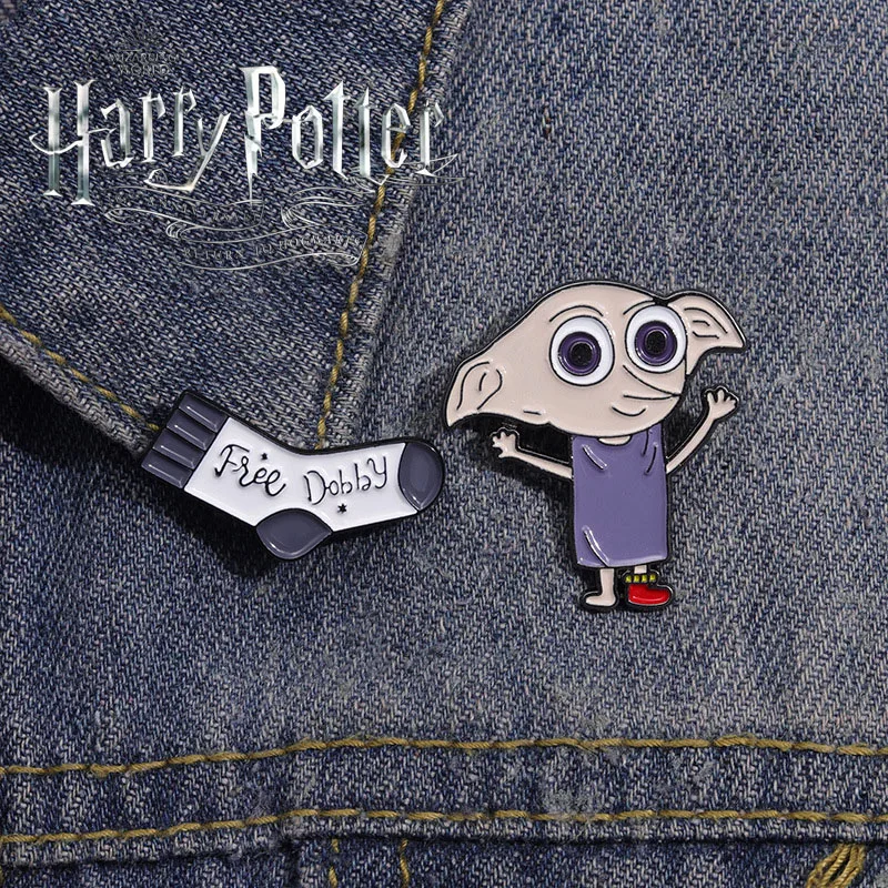3 шт., носки Harrise Magician Boy Dobby Fairy, металлический значок, аксессуары для фильмов Поттера, брошь, аксессуары для одежды, воротник, булавка, краска