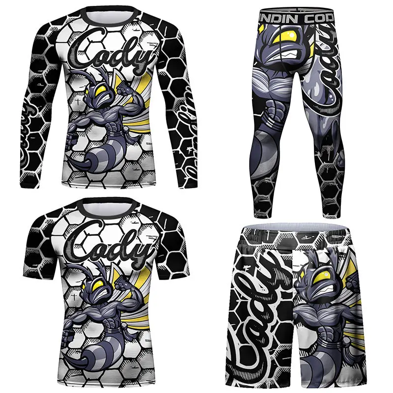 Фото Дешевые Новые мужские футболки и брюки Jiu Jitsu Rashguard, костюм для смешанных боевых искусств, шорты BJJ Gi Muay Thai, компрессионная рубашка для смешанных боевых искусств, кикбоксинг №4