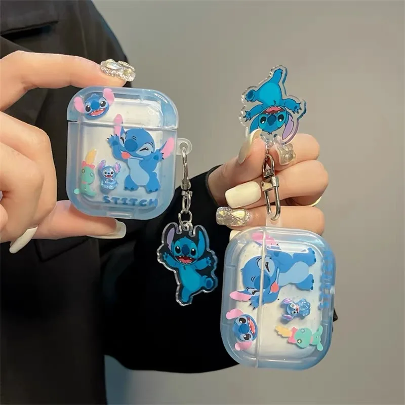 Miniso Stitch Bluetooth наушники защитный чехол Airpods 4 Pro 2 3 мультфильм аниме окружающий брелок кулон подарки для мальчиков и девочек