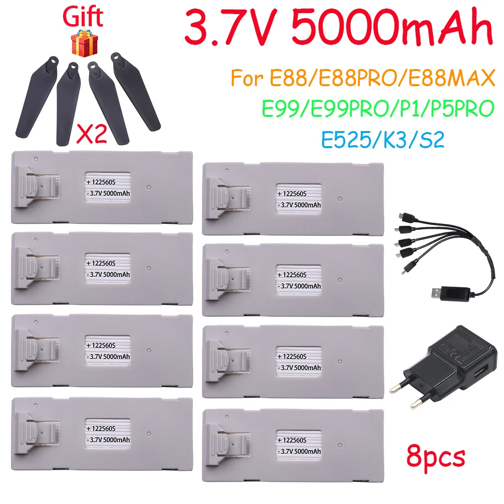 Аккумулятор Lipo 3,7 в 5000 мАч для радиоуправляемого дрона E88 E88PRO E99 S2 P1 K3 P10 A13 S98 E525, запчасти для радиоуправляемого квадрокоптера, аккумулятор + зарядное устройство