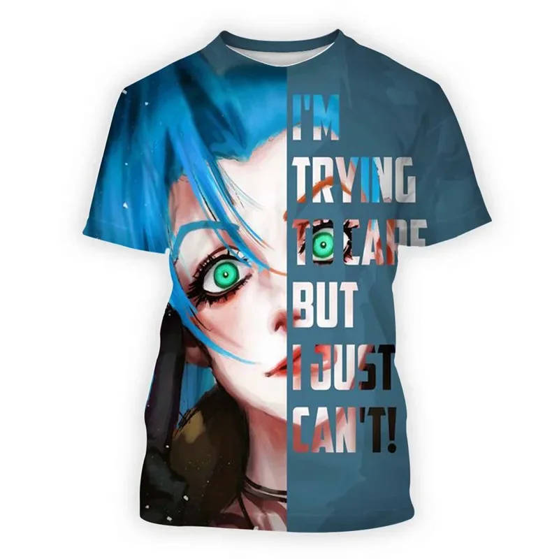 Лидер продаж, футболки Arcane League Jinx с 3D принтом для мужчин и женщин, футболка с аниме для взрослых, модные футболки с героями мультфильмов в стиле Харадзюку, детские топы Y2k, одежда
