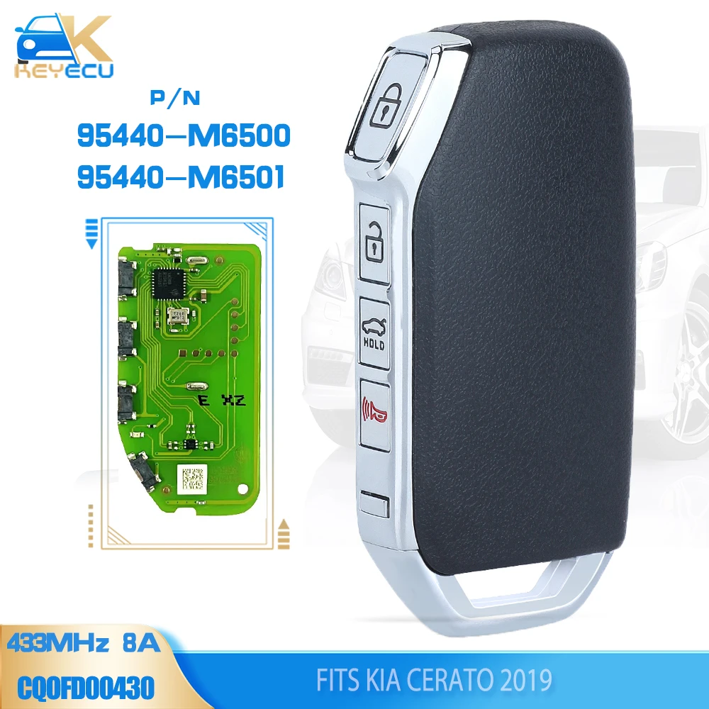 KEYECU P/N: 95440-M6500, 95440-M6501 , FCC ID: CQOFD00430 смарт-ключ дистанционного управления 4 кнопки 433 МГц 8A Fob для Kia Cerato 2019