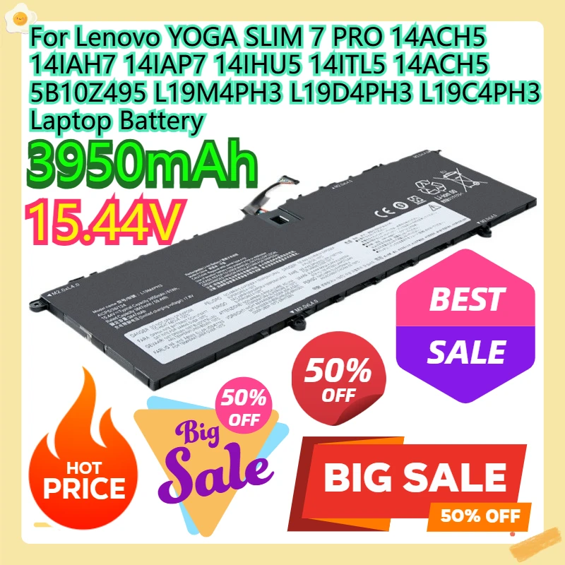 Аккумулятор для ноутбука Lenovo YOGA SLIM 7 PRO 14ACH5 14IAH7 14IAP7 14IHU5 14ITL5 14ACH5 5B10Z495 L19M4PH3 L19D4PH3 L19C4PH3