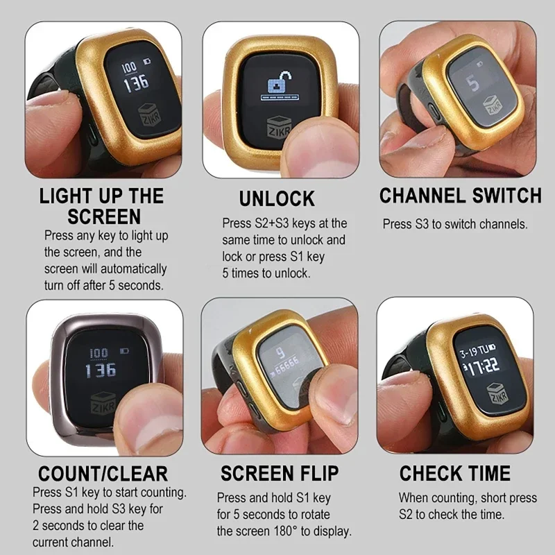 Фото Finger Ring OLED Display Finger Counter Time Reminder Tasbih Tally Counter with Time Date Display for Accurate Counting №5
