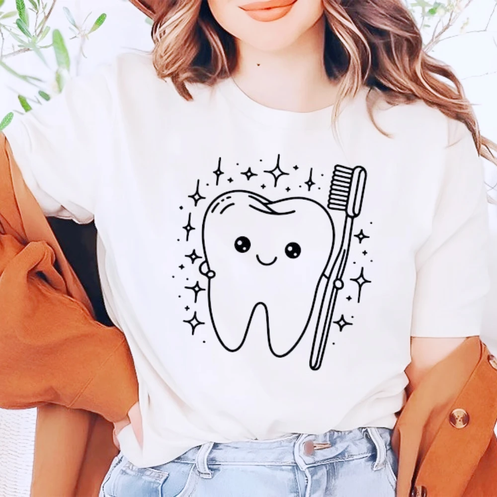 Футболка Happy Tooth, рубашка для стоматолога-гигиениста, рубашка для стоматолога, рубашка для зубной щетки, рубашка для женщин и мужчин, повседневные футболки для повседневной жизни