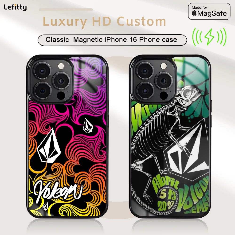 Модный спортивный стильный чехол для телефона для iPhone 16, 15, 14, 13, 12, 11 Pro Max Plus Mini Magnetic V_Volcom Magsafe, чехол с беспроводной зарядкой