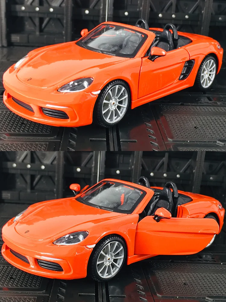 Фото Bburago 1:24 Porsche 718, модель автомобиля из сплава, статические украшения, переднее колесо, рулевая связь, игрушка, трансформируемая двухдверная игрушка на день рождения №3