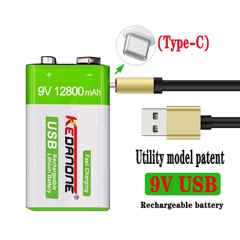 Фото Аккумуляторная батарея 6F22, 12800 мАч, 9 В, Micro USB №4