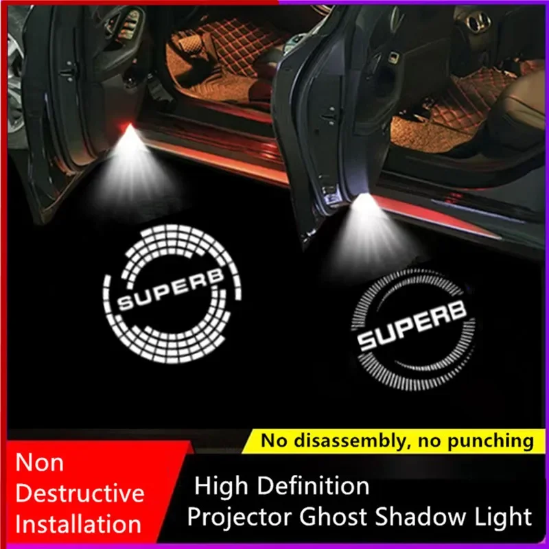 Фото Светодиодный автомобильный дверной проектор с логотипом Ghost Shadow для Skoda Superb B6 B8 3V 3T 2009-2016 2017 2018 2019 2020 Светодиодные лампы проектора №3