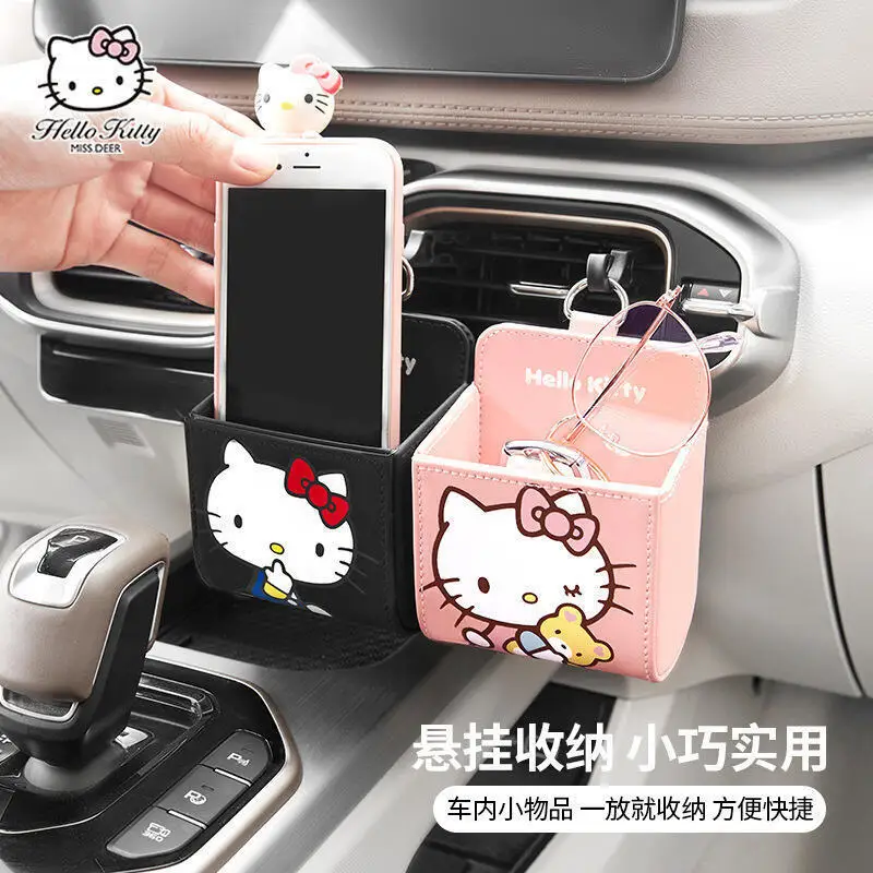 Фото Милый ящик для хранения в автомобиле Hello Kitty, настенный вентиляционный отверстие, многофункциональный красивый ящик для хранения, модный праздничный подарок №3