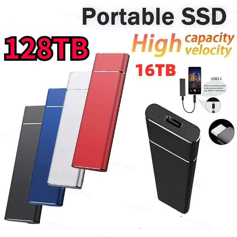 Портативный внешний жесткий диск USB 3,1, 16 Тб, 3 ТБ, 64 ТБ, 128 ТБ