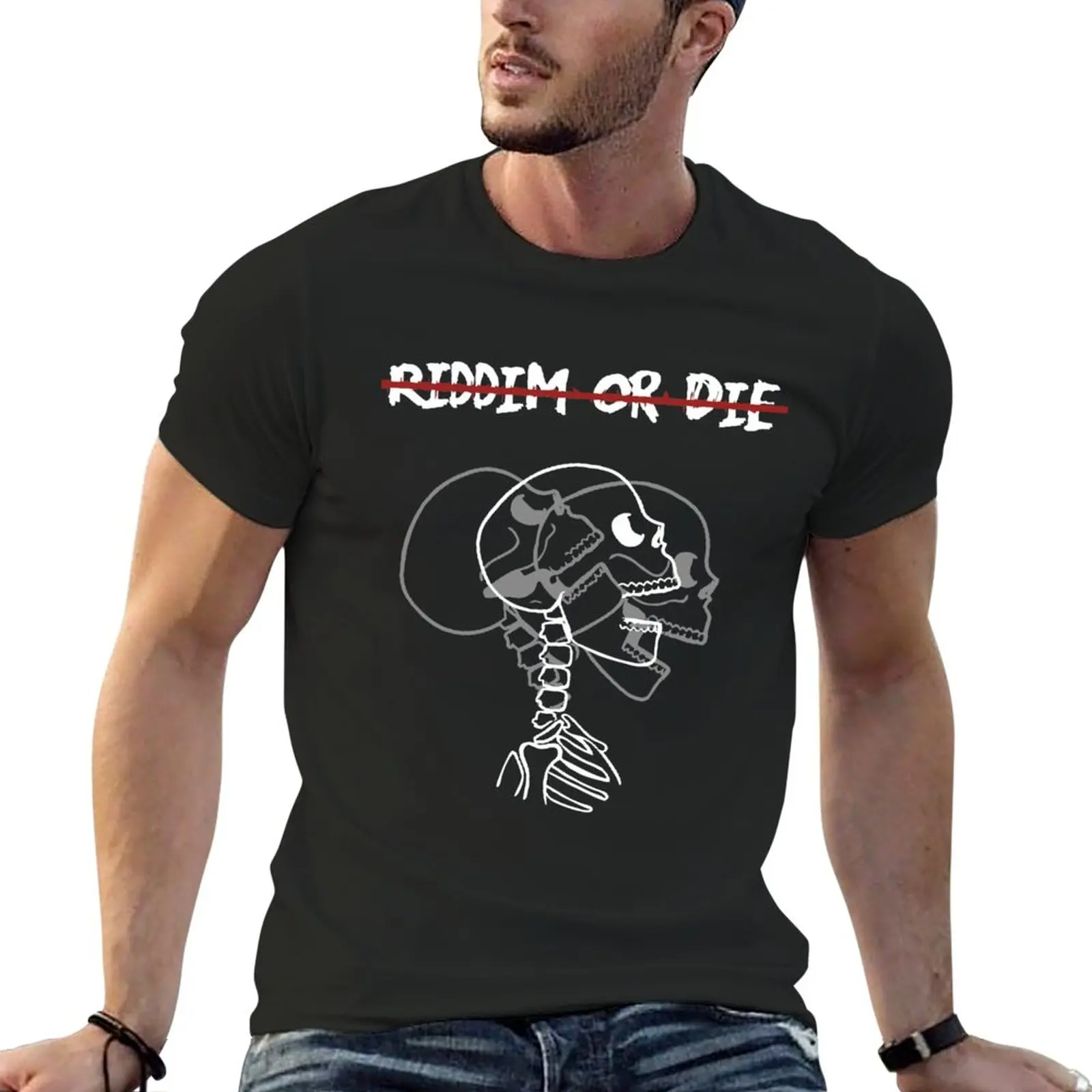 Riddim or die, футболка с черепом headbang, винтажная одежда, одежда в стиле хиппи, корейская модная мужская одежда