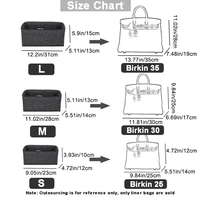 Фото Фетровая сумка-вкладыш для Hermes H-Birkin 25 30 35, сумка из фетровой ткани, косметичка, противоударная женская сумка для макияжа №2