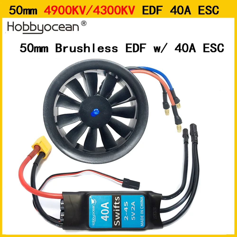 Hobbyocean 40a Esc 50 Мм Edf Канальный Вентилятор 4900kv 4300kv Бесщеточный Двигатель Для Радиоуправляемых Реактивных Самолет...