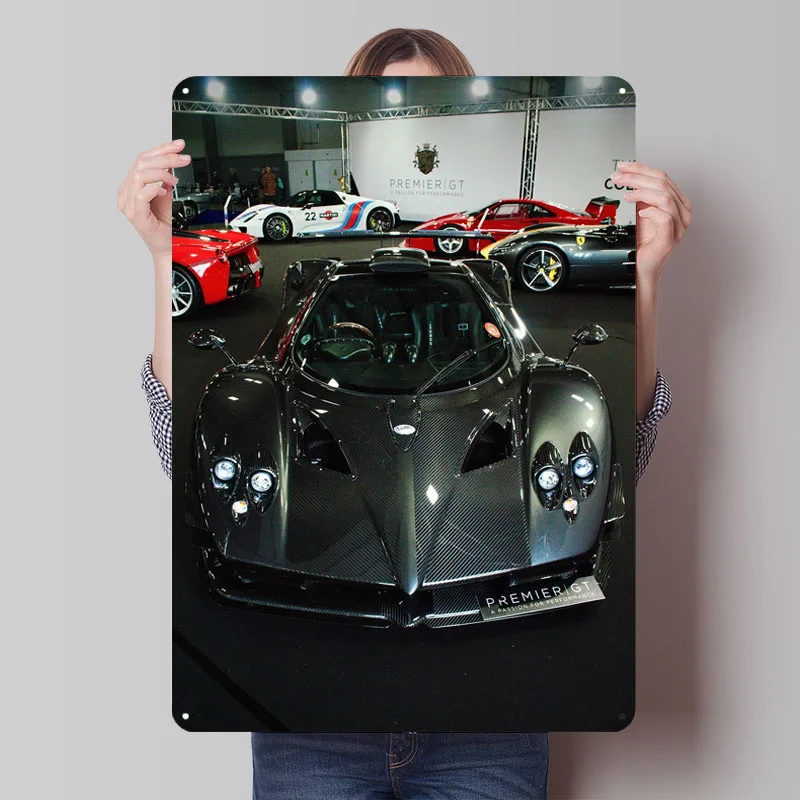 Потрясающий карбоновый Pagani Zonda, классический автомобильный металлический постер, человеческая пещера, металлические жестяные вывески на заказ для гаража, настенное художественное украшение, кофе-бар