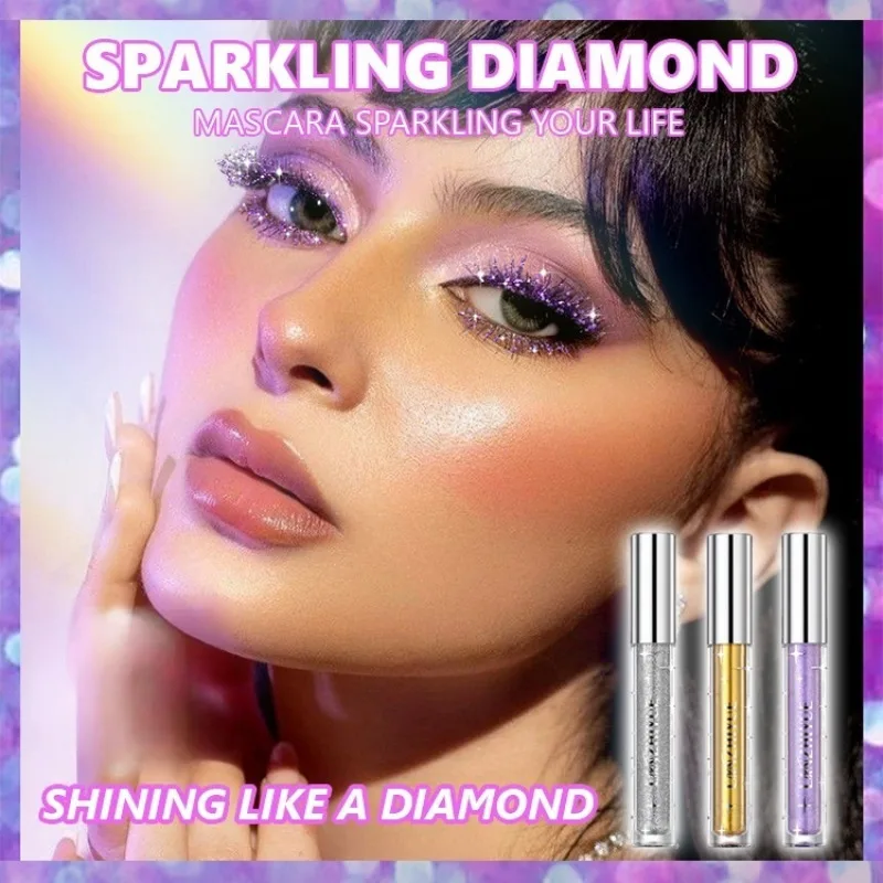 Heallor Diamond Glitter Mascara Праздничная вечеринка Макияж глаз Быстросохнущая долговечная водостойкая керлинговая толстая блестящая тушь для ресниц C