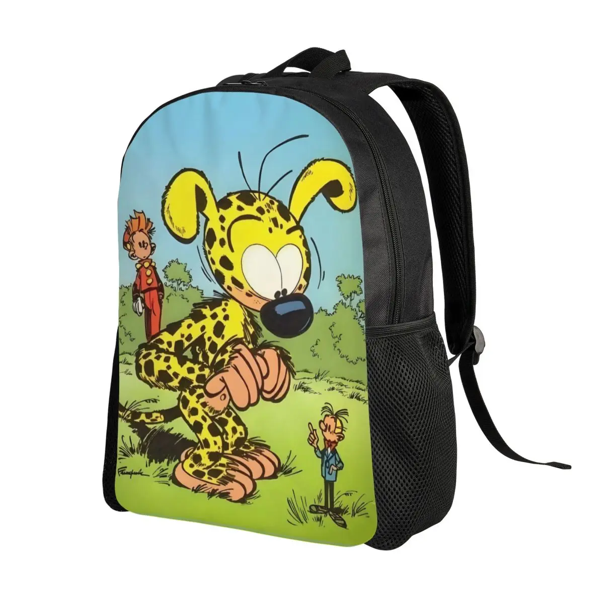 Фото Рюкзаки с комиксами Marsupilami на заказ для мужчин и женщин, школьная сумка для книг, подходит для 15-дюймовых ноутбуков, сумки Spirou & Fantasio №2