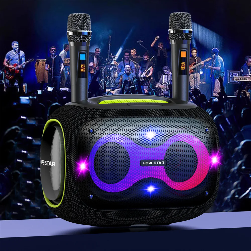 Фото HOPESTAR 120 Вт мощный Partybox Bluetooth караоке-динамик портативный HIFI стерео семейный КТВ-машина с двойным беспроводным микрофоном №3
