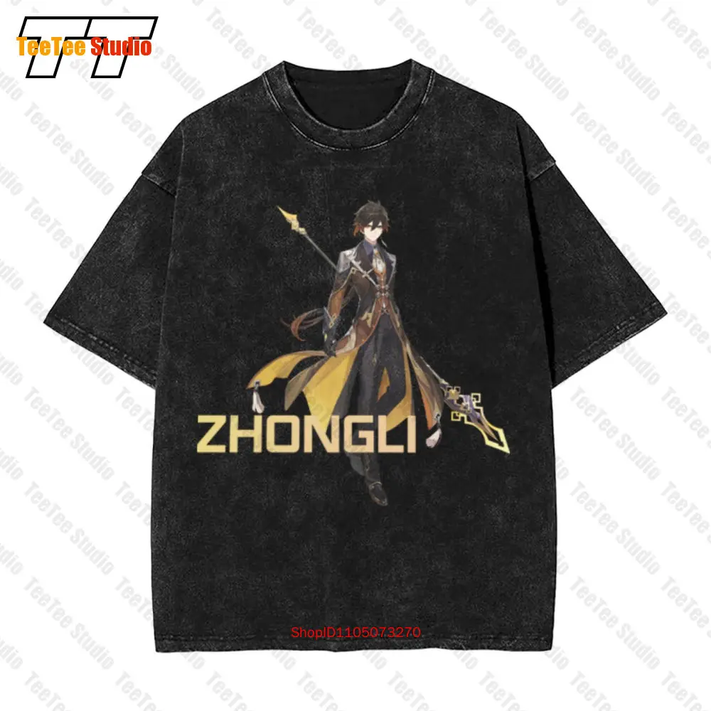 Винтажная футболка большого размера Genshin Impact Zhongli A7KS