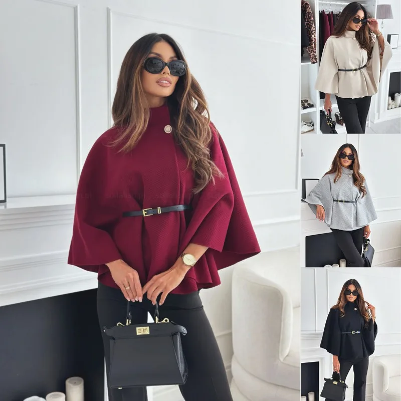 2025 НОВОЕ женское пальто с одной пряжкой Batwing Sve, осень-зима Ele Lady Tweed Waist Cining Pono Trend, толстое, теплое, свободное O Пальто и куртки