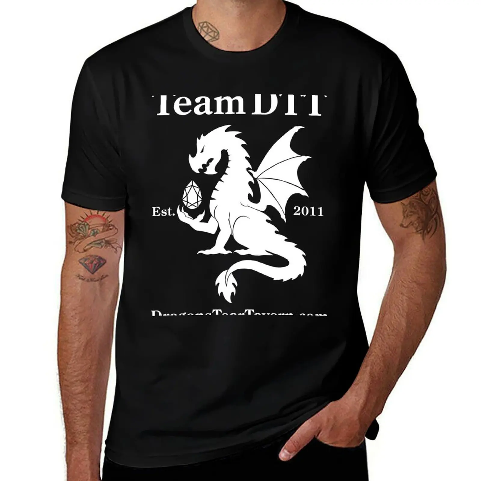 Футболка Dragon's Tear Таверна-Team DTT (темные футболки), футболки с графическим рисунком, Мужская хлопковая футболка на заказ