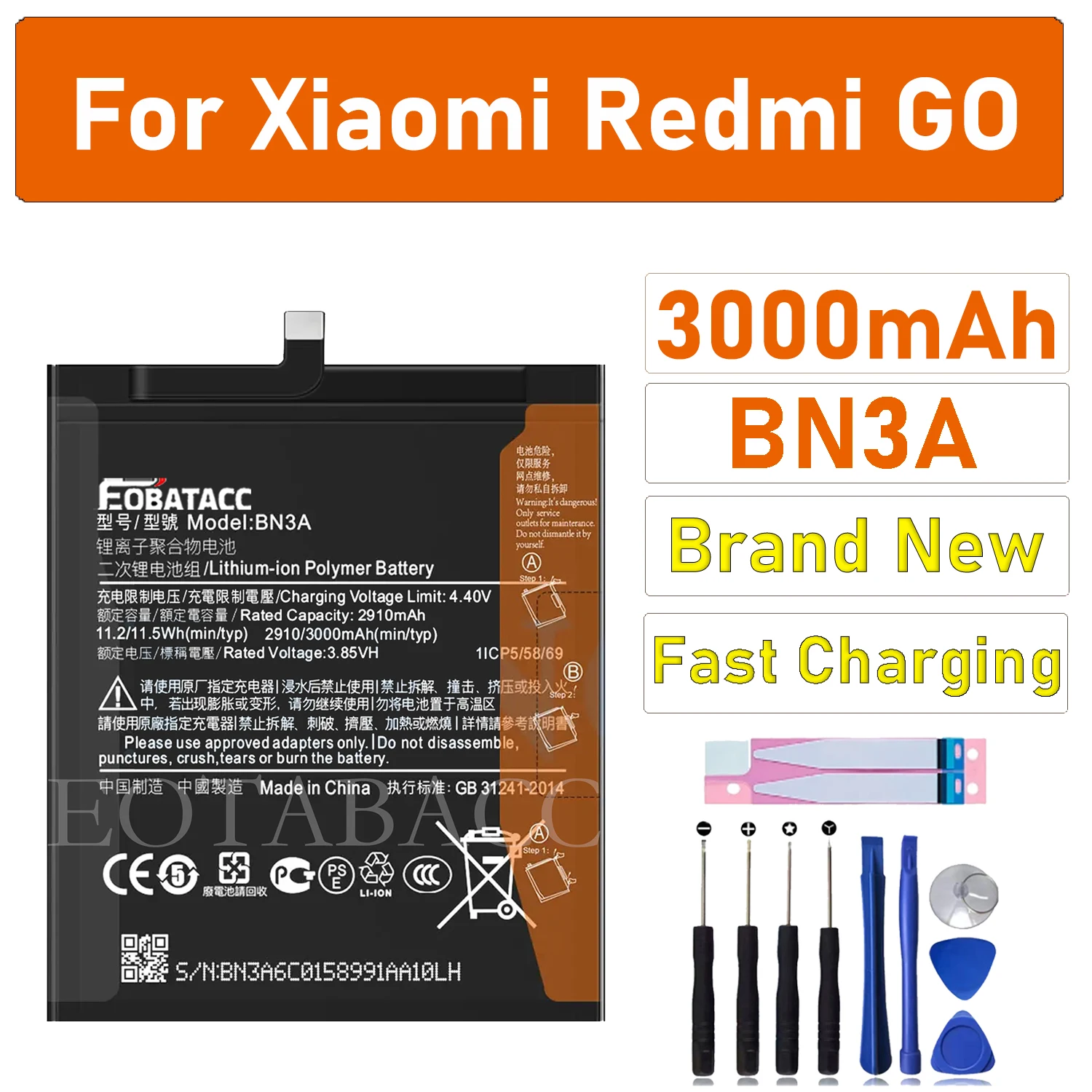 2025 лет EOBATACC 100% оригинальный аккумулятор Xiaomi BN3A 3000 мАч для XiaoMi Redmi Go BN3A, сменный аккумулятор для телефона