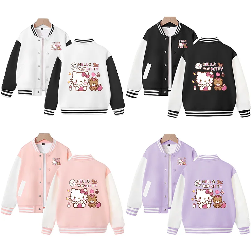 Kawaii Sanrios аниме HelloKitty детская бейсбольная форма весна и осень топы повседневное пальто куртка для девочек пальто с длинным рукавом подарок