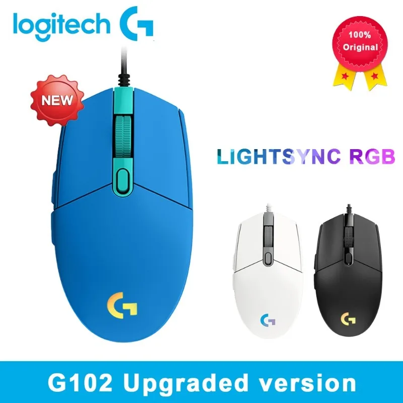 Оригинальная игровая мышь Logitech G102, оптическая, 8000DPI, 16,8 м, цвет светодиодный, настройка 6 кнопок, эргономичная проводная мышь, геймерская мини-ПК