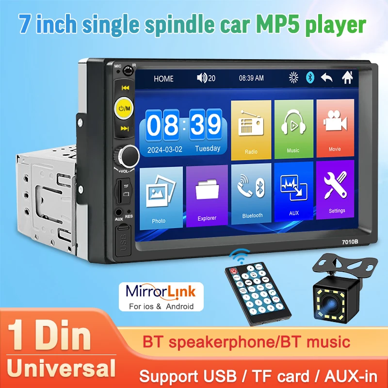 Универсальный 2 Din Mp5-плеер Carplay с сенсорным экраном, стерео FM-аудио, SD, USB, поддержка BT-камеры, HD-авторадио
