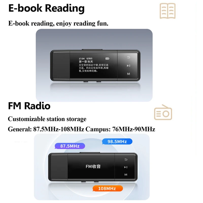 Мини mp3-плеер без потерь Hifi, USB и Type-C, карманный Walkman, HD запись, 64 ГБ, музыкальный плеер с задней клипсой, поддержка электронной книги, FM, TF-карты (art.: 3920c7d93960a) - 3920c7d93960a