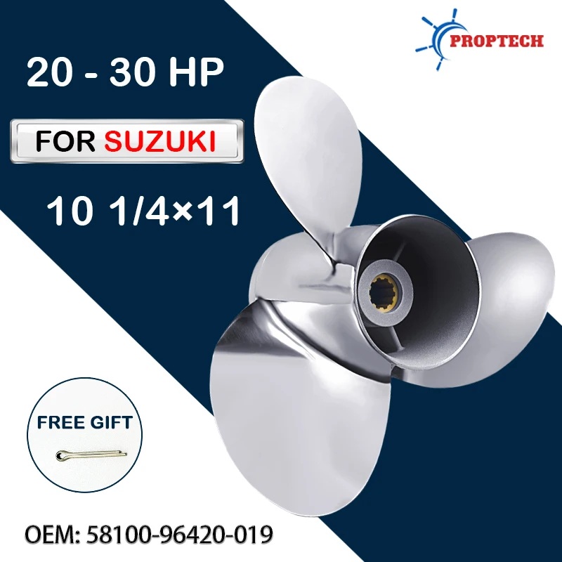 10 1/4*11 подвесной пропеллер для лодочного двигателя Suzuki 20-30 л.с. 58100-96420-019, 3 лопасти, 10 шлицевых винтов из нержавеющей стали