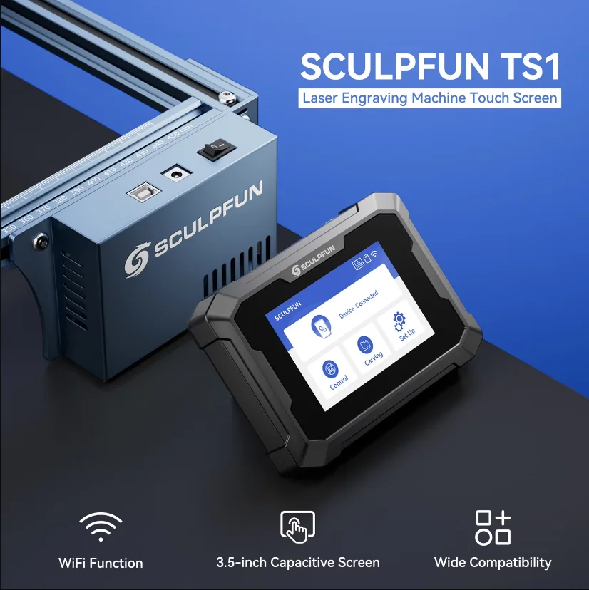 Лазерный гравер SCULPFUN TS1, сенсорный экран, 3,5-дюймовый терминал управления, нарезка в реальном времени, используется с приложением SCULPFUN для большинства лазеров