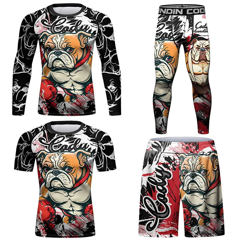 Фото Дешевые Новые мужские футболки и брюки Jiu Jitsu Rashguard, костюм для смешанных боевых искусств, шорты BJJ Gi Muay Thai, компрессионная рубашка для смешанных боевых искусств, кикбоксинг №3